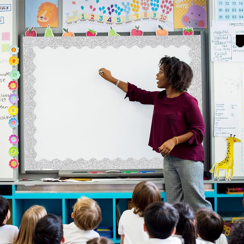 STARLIBOO 60 Feet Bulletin Board Borders, Holographic Silver Scalloped Rolled Border Trim for School, Classroom & Offices - Image 3